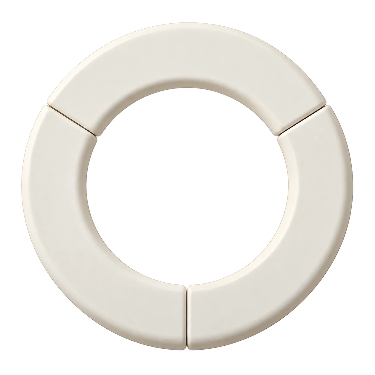 One shallow ivory ceramic ring formed from three interlocking arcs, with an open center.